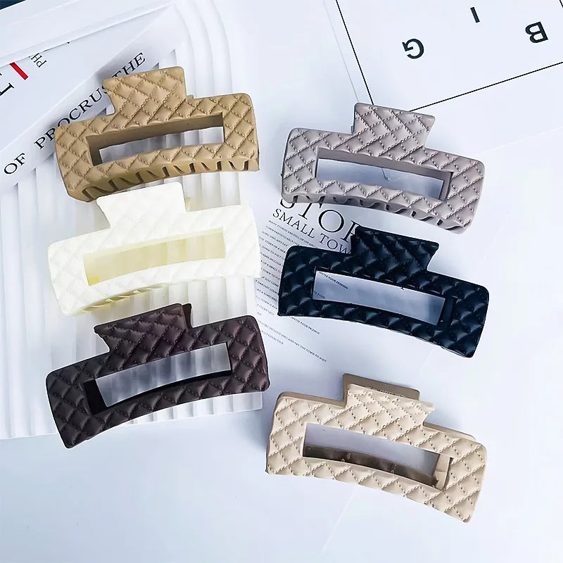 MIO 10.5cm Chessboard Rectangle Plastic Hair Claw Clip Korea Large Shark Hair Lip Strong Hold Jaw Clips for Women Ponytail