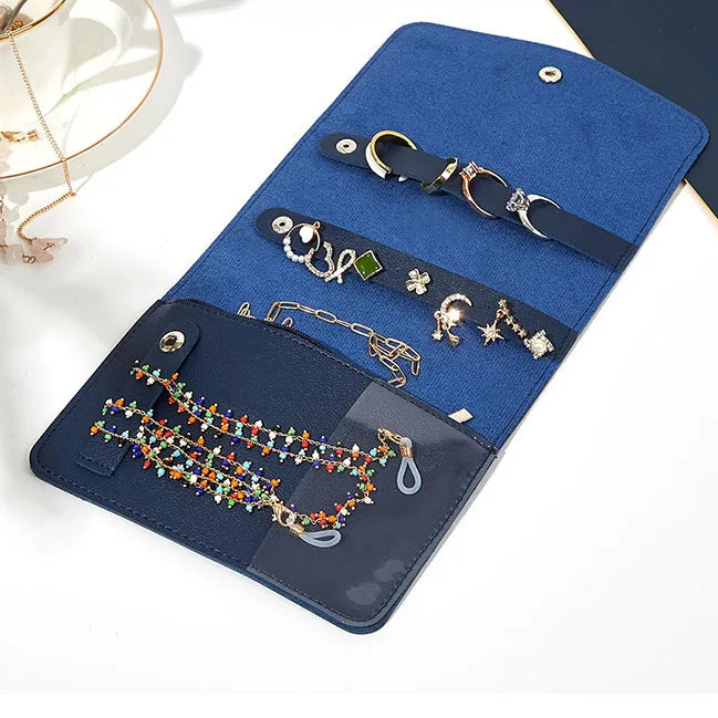 SSeeSY Joyas Folding Earrings Necklace Portable Travel Luxury Leather Jewelry Storage Bag Box case Packaging Organizer