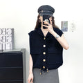 Casual Women's Woolen Knitted Crocheted Single-Breasted Sweater Vest Hooded Collar Versatile and Loose Fit