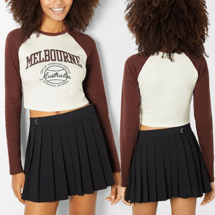 Undefined Clothing Custom Manufacturer Paneled Preppy Cropped Printed t Shirt