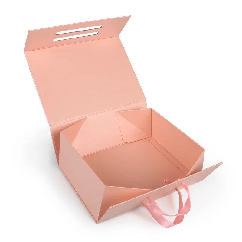 Luxury Customize logo Printed Magnetic Gift Box with Ribbon Handle