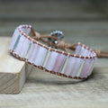 Handmade Women's Natural Rose Quartz Bracelet Vintage Leather Wrap Tube Beaded with Agate Stone for Yoga and Meditation