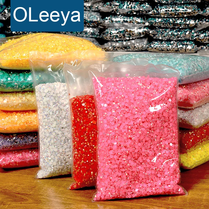 Oleeya Wholesale Jelly Lt. Rose AB Resin Rhinestones 2mm 3mm 4mm 5mm 6mm Non Hot Fix Flatback Crystal Stones  for DIY Crafts
