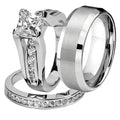 Luxury Fashion Diamond Glossy Three-piece Proposal Rings for Woman Men Wedding Rings Couple Set
