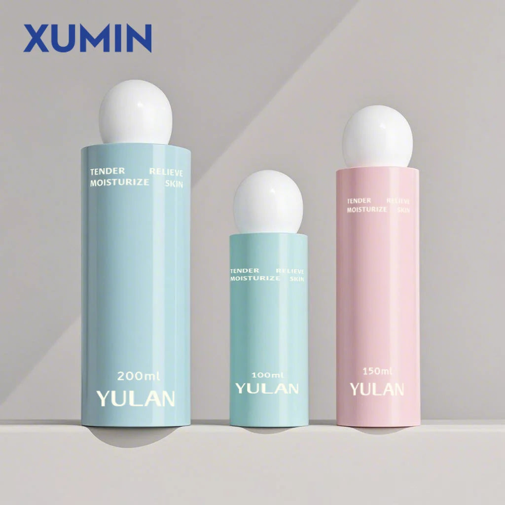 Luxury Empty Plastic Body Wash Bottle Flat Shoulder Toner Bottle with White Cap Frosted Clear White Shower Gel Packaging