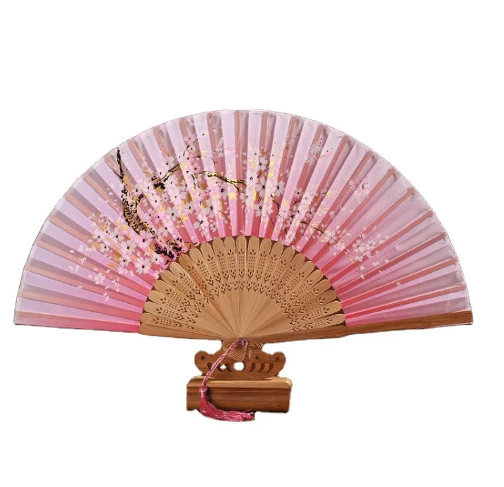 Folding Silk Fan Cherry Blossom Fan Japanese Custom Advertising Retro Gradient Color  Hand Fan