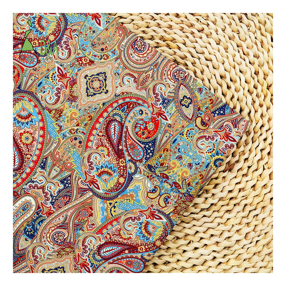 Hot Selling Silky Brown Paisley & Floral Printed Blackout Satin Fabric 100% Polyester for Wedding Garments & Girls