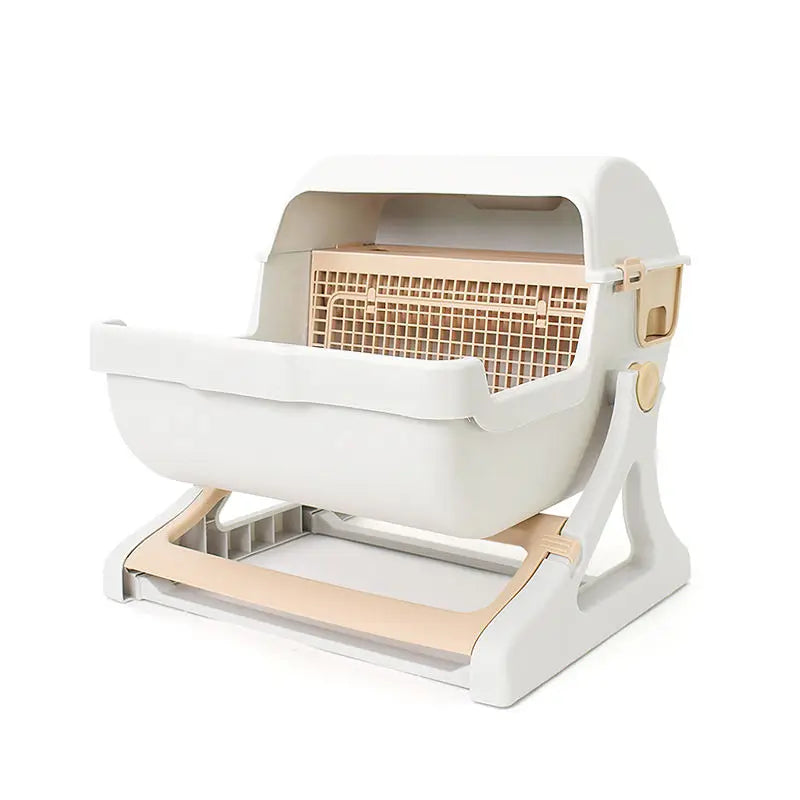 Durable Eco-Friendly Plastic Folding Semi-Automatic Easy Clean Large Capacity Open Design Hidden Detachable Cat Litter Box