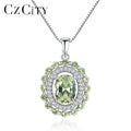 CZCITY 100% Real 925 Sterling Silver Retro Created Box Chain Fine Jewelry for Women Olival Halo Pendant