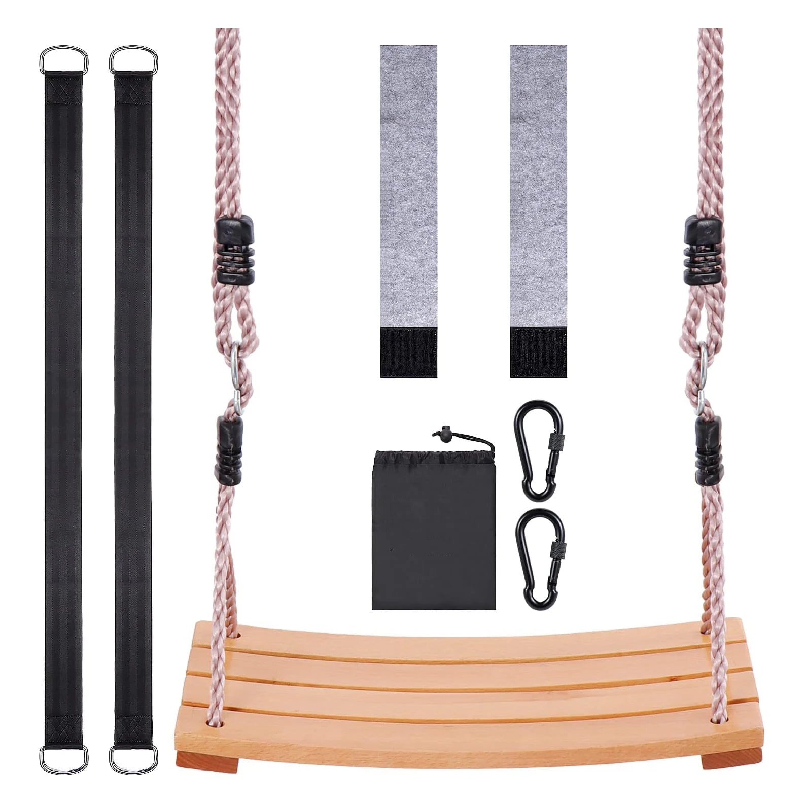 Beech Wooden Rope Tree Swing for Adults and Kids Curved Tree Swing Seat for Extra Comfort Complete Tree Swing Seat Hanging Kit