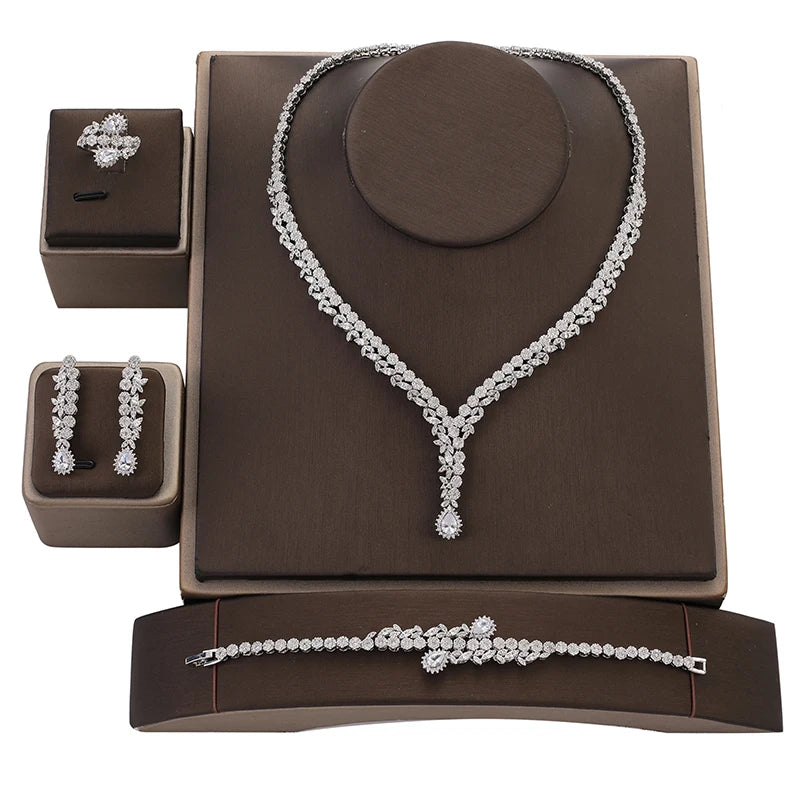 Bridal Gold Luxury Cubic Zirconia Necklace Bracelet Earrings Ring Wedding 4pcs CZ Jewelry Sets Exquisite Set CN2108 Bisuteria
