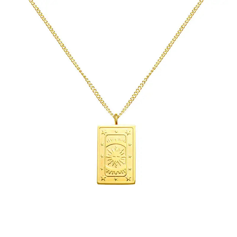 2023 New  Tarot Pendant S925 Sterling Silver  for Women Square Sunrise 24k Gold  Plated Vintage Sweater Chains Sun Star Necklace