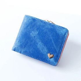 Women's Short Fashion Multicolor Imitation Denim Leather Wallet Two Fold Small Fresh and Personalized Coin Purse