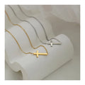 Dainty Gold Plated Chain Choker Necklace Christian Minimalist Stainless Steel Sideways Cross Pendant Necklace for Women