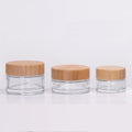 Clear Cosmetic Glass Jar 15 ml 30 ml 50 ml 150 ml 200 ml Body Scrub Jars Transparent Glass Jar with Bamboo Lid and Spoon