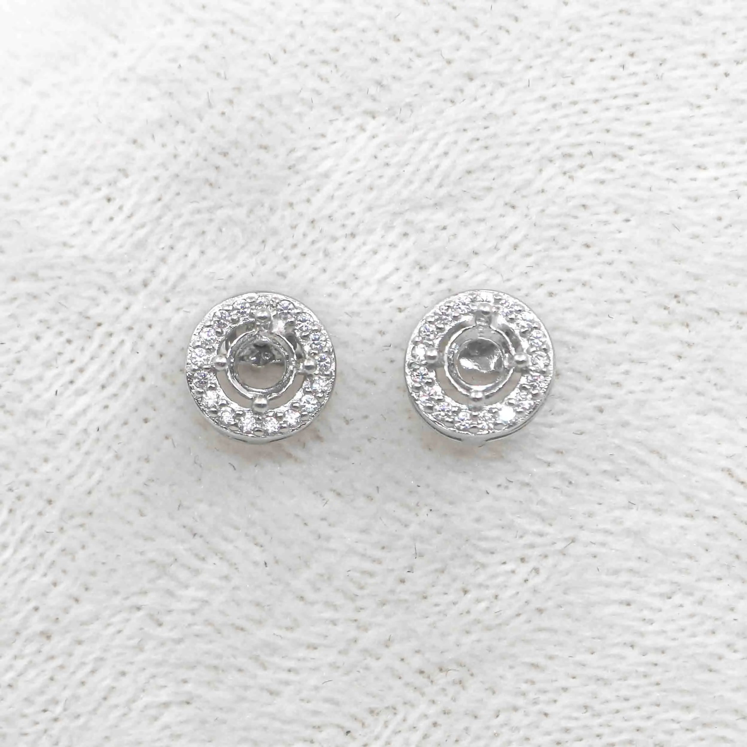 Sterling Silver 4*4mm Semi Mount Stud Earrings Empty Frame Support Blank Setting S925 Base Without Center Stone for DIY Inlay