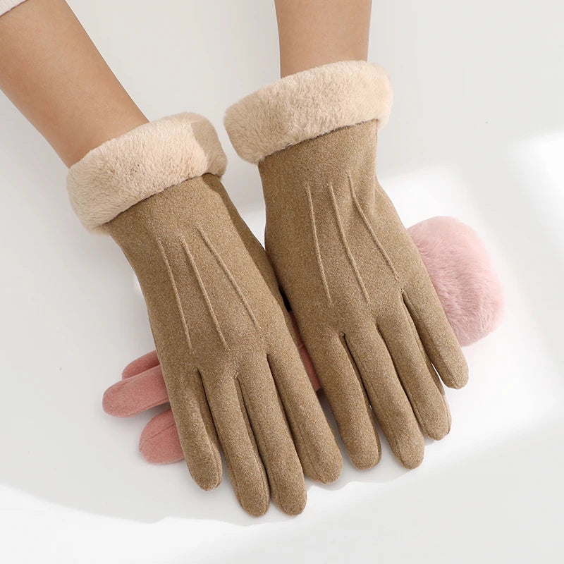 Cheap Suede Hand Warmer Motorcycle Driving Women Touch Screen Full Finger Gloves Winter