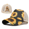 Printed Plaid Trucker Mesh Pony Hat Sunflower Cross Ponytail Cap