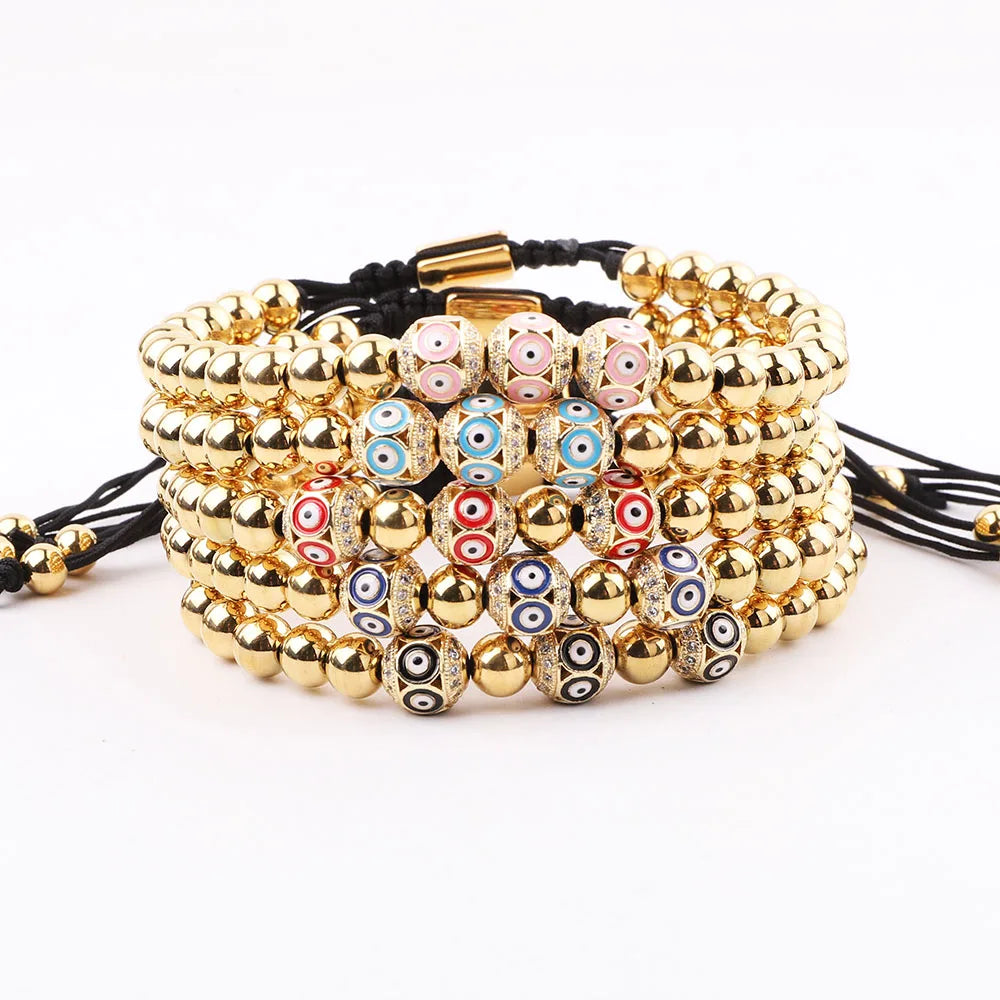 New Design CZ Enamel Eye Ball Stainless Steel Beads Custom Logo Macrame Bracelet JBS12341