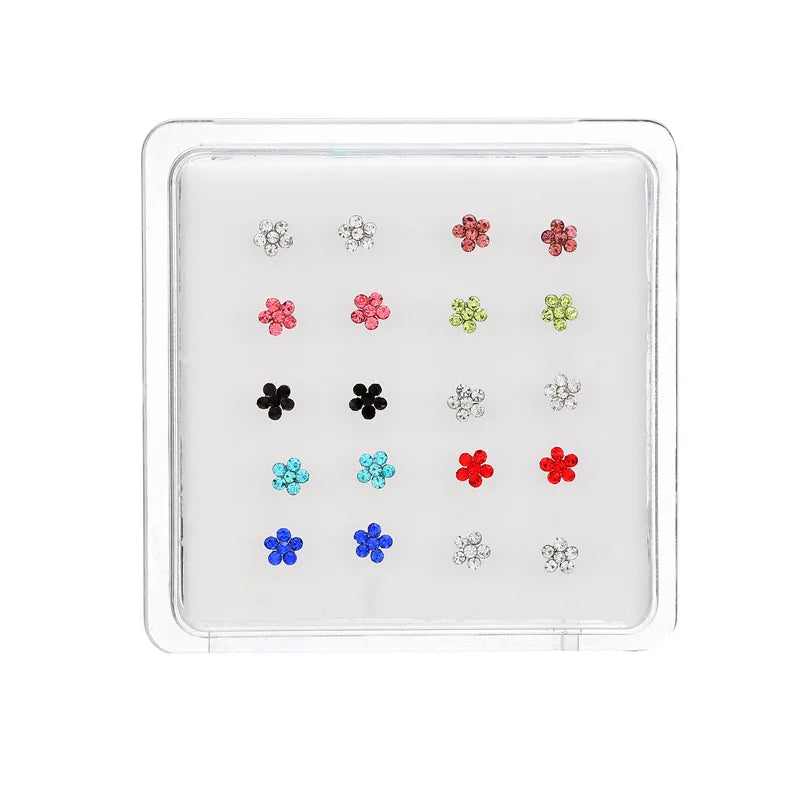 Fashion Style 925 Sterling Silver Plum Blossom Czech Diamonds Nose Jewelry Multicolor Colorful Crystal Nose Studs