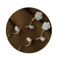 White Rose 18K Gold Plated Earring for Women Fashion Statement Flower Natural Freshwater Pearl Earrings
