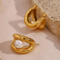 Fashion Jewelry Vintage Imitation Pearl Gold Plated Stainless Steel Accessories Hoop Earrings