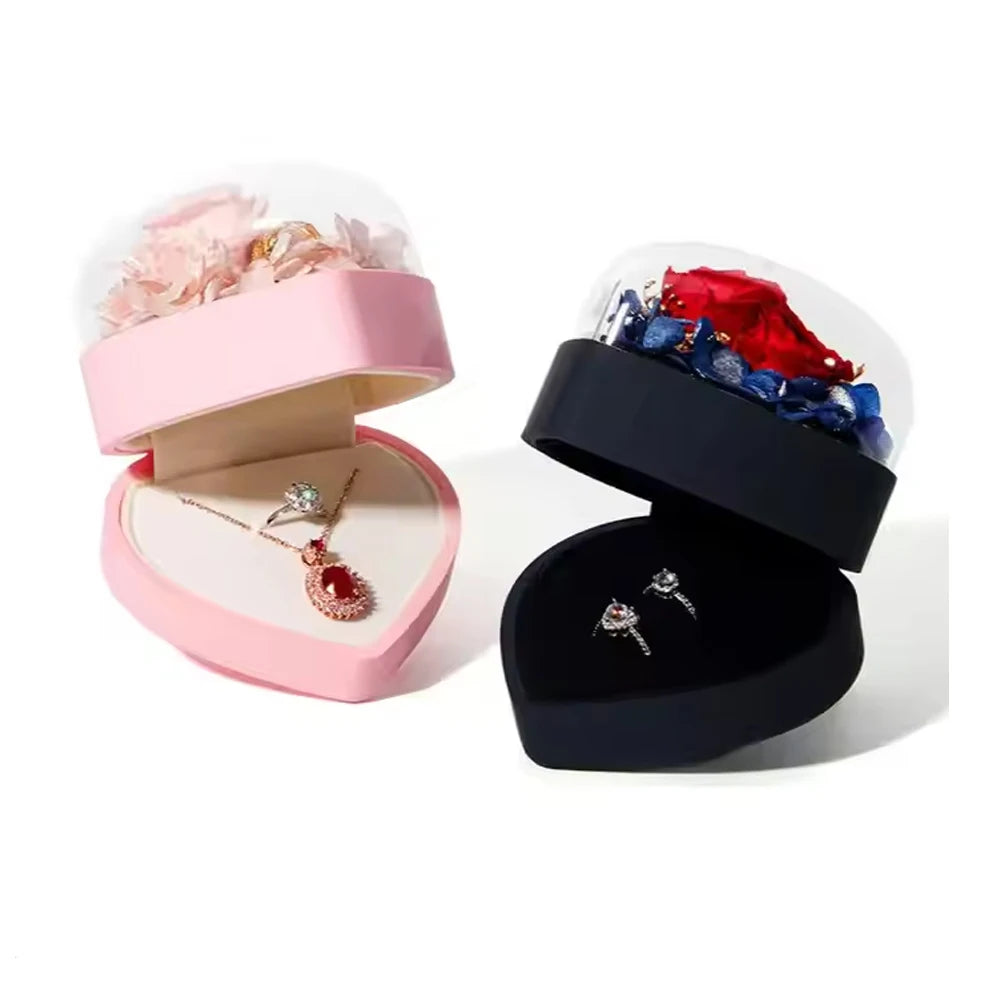 Wholesale Eternal Extraordinary Delivered Everlasting Forever Preserved Roses Plastic Flower Jewelry Box for Mothers Day Gifts