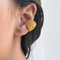 2024 Dazan New Hot 18k Gold Plated Hypoallergenic Stainless Steel French Hyperbole Fan Bead Pvd Ear Clip Elegant Lady Earrings