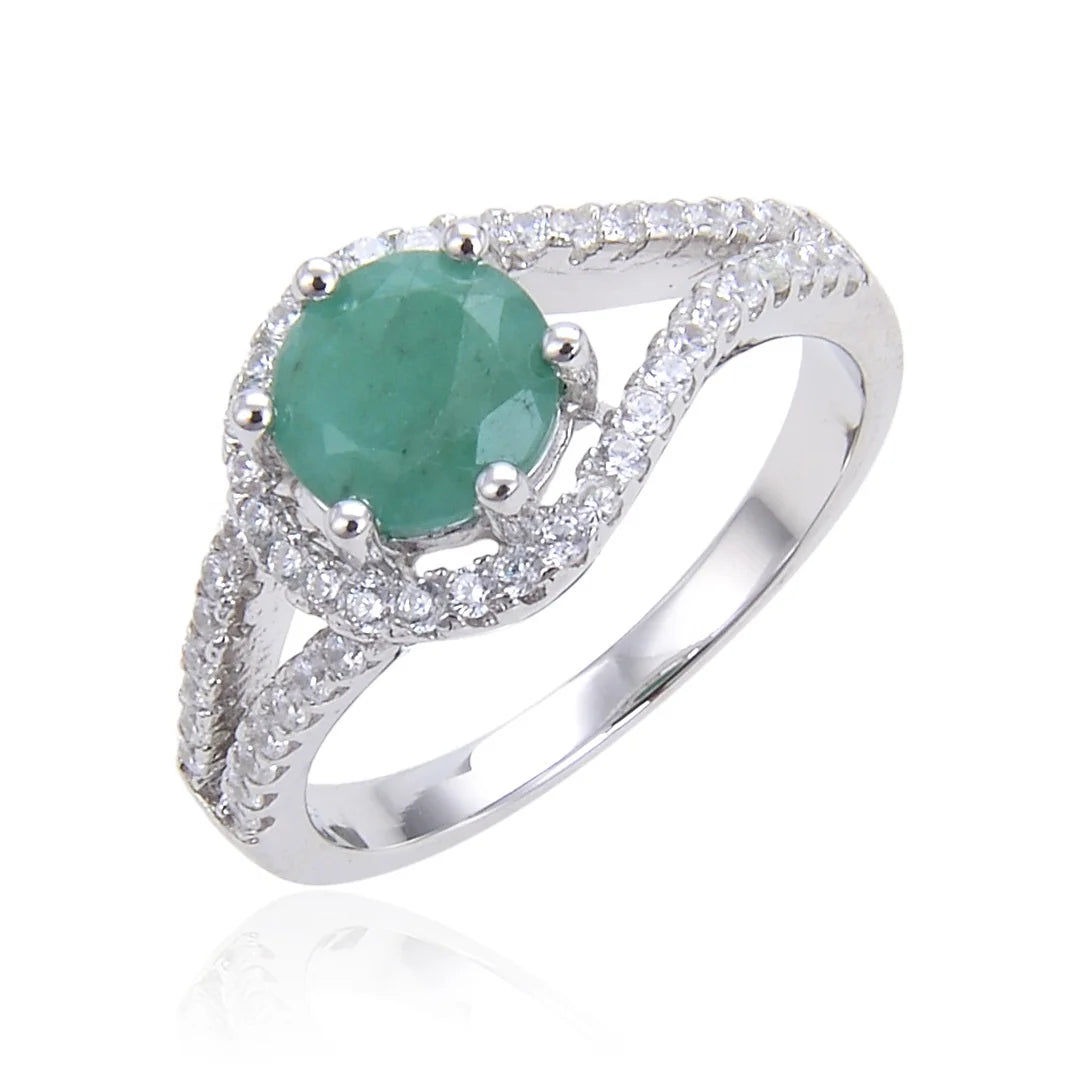 Abiding Natural Emeral Gemstone Fashion 925 Sterling Silver Jewelry Engagement Halo Ring for Wedding Women