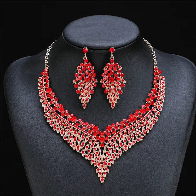 Wholesale Collar Chain Short Vintage Luxury Flower Crystal Gem Bridal Wedding Necklace Earring Jewelry Sets