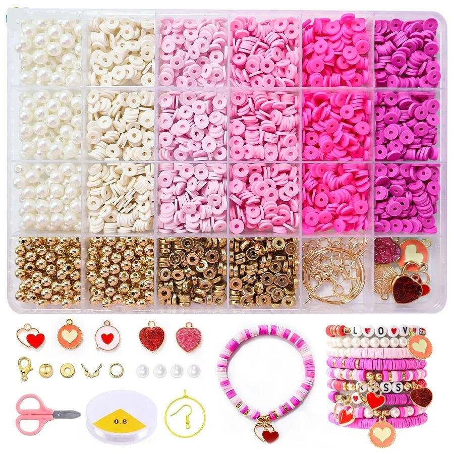 Valentine's Day Loose Beads Clay Beads Children's Beads Kit for DIY Accessories Necklace DIY Jewelry Materials
