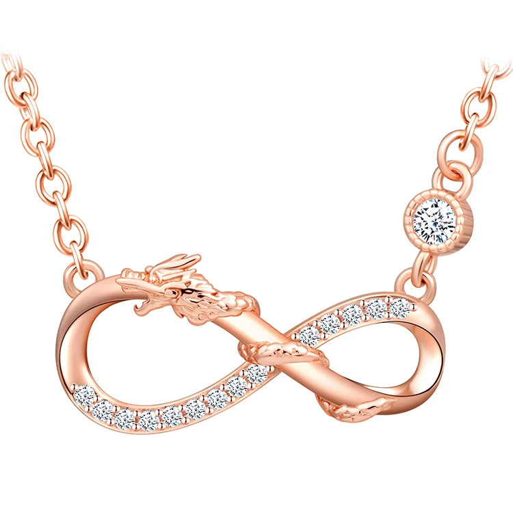 Solid 925 Silver Dragon Winding Infinity Symbol Earrings Bracelet Necklace Rose Gold