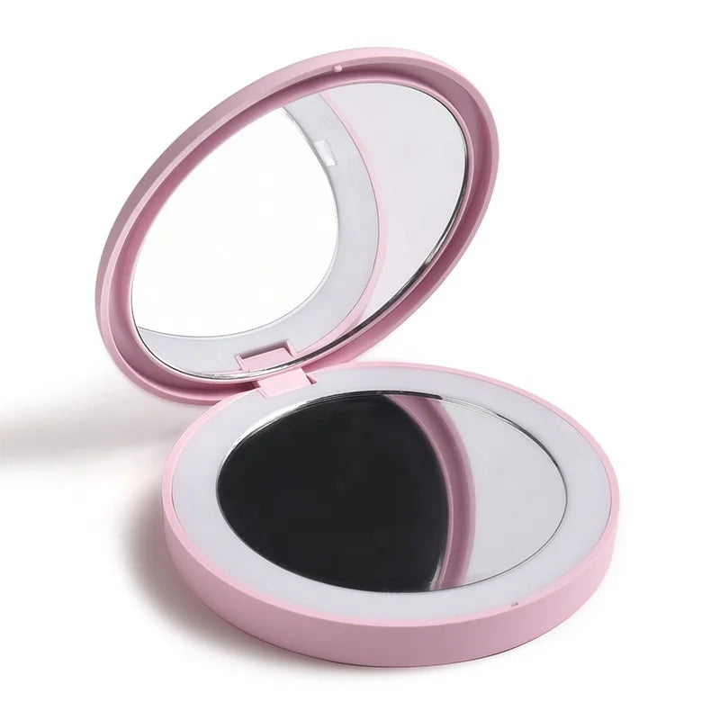 Custom Private Label 10X Magnifying Double-Sided Bronze Illuminated Folding ABS/Glass Makeup Mirror Personalized Travel Beauty
