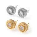 Wholesale Brass Rhodium Plated Geometric Trendy Minimal Iced Cubic Zircon Stud Earrings Unisex Hip Hop Style