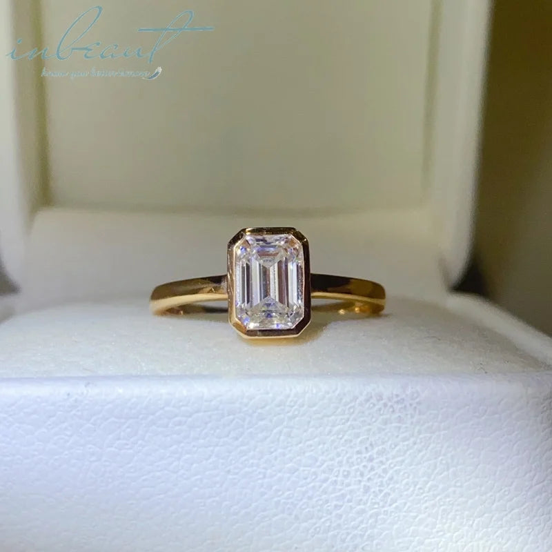 Silver 925 Original 18K Rose Gold Plated  1 Ct Brilliant Emerald Cut Diamond Test Past D Color Moissanite Ring Gemstone Jewelry