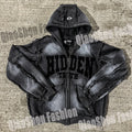 Hoodie Manufacturer 100% Cotton Heavyweight 500GSM Acid Washed Distressed Patch Letter Zipper Hoodie for Men