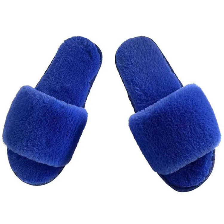 Women's Winter Fuzzy Faux Fur Open Toe Slides Fluffy Fur Home for Slippers with Arch Support Soft and Anti-Slippery MegaBDM