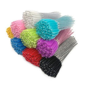 Cleansing Pink Glitter Nylon Mini Eyebrow Micro Wand Spoolie Eyelash Brush Lash Applicator Mascara Disposable Extension Eye