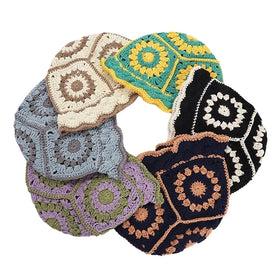 Custom Pattern Colorful Floral Knitted Crochet Bucket Hat Hand Made Luxury Women Crochet Beanies