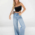 RNSHANGER Vintage Washed Jeans for Women Y2k Fashion High Waist Loose Wide Leg Pants Streetwear New Casual Ladies Jeans