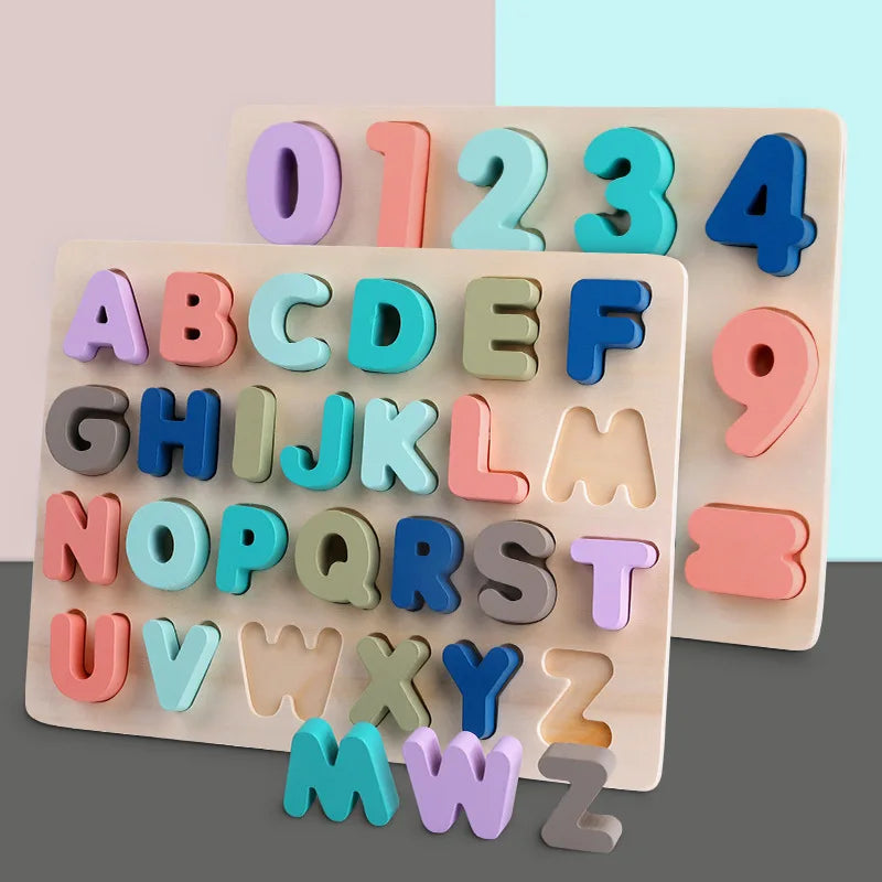 Montessori Children Wooden Letters Alphabet Geometry Digital Shape Puzzle Board Educational Matching Learning Toys for Kids