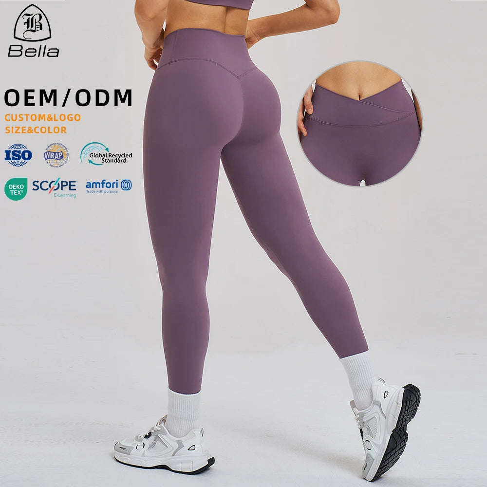OEM/ODM Custom Women Activewear Sport Pants Cross High Waist Yoga Workout Leggings Tummy Control Gym Fitness Leggings