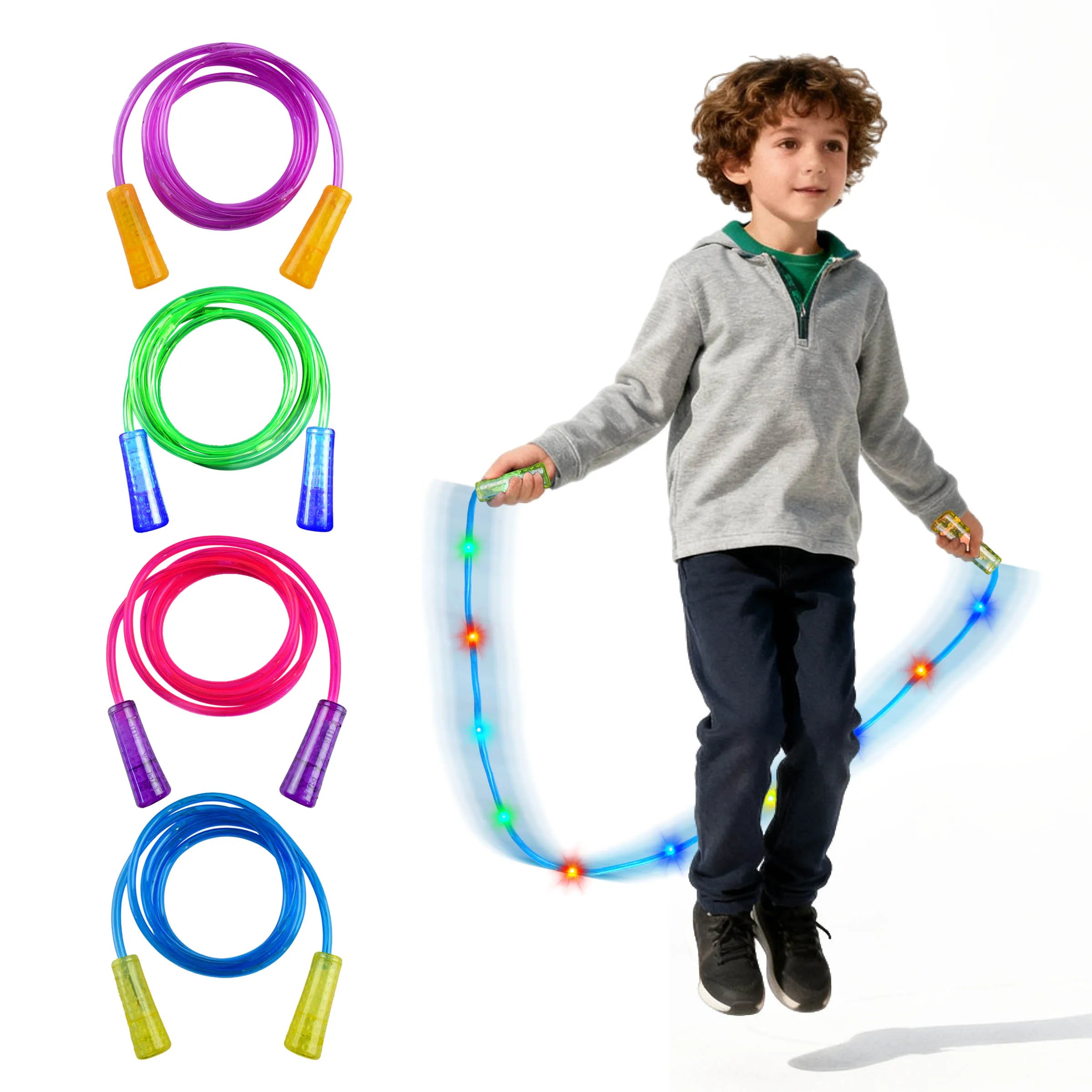 Promotional 230cm Colorful Fitness Exercise Accessory LED Light-Up Jump Rope for Kids Summer Toys for Kids Wholesale Yard Games