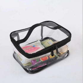 Waterproof Transparent Vinyl Fashion Letter Pattern Bath Cosmetic Bag Women Zipper for Storage Makeup Bag Travel
