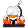Gift Hot Selling Hand Made High Borosilicate Glass Whiskey Glass Decanter Globe with Cups Wood Base