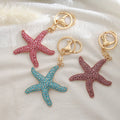 Marine Organism Fashion pink Metal Diamond Key Chain Starfish Charm Pendant Keychain for Gift