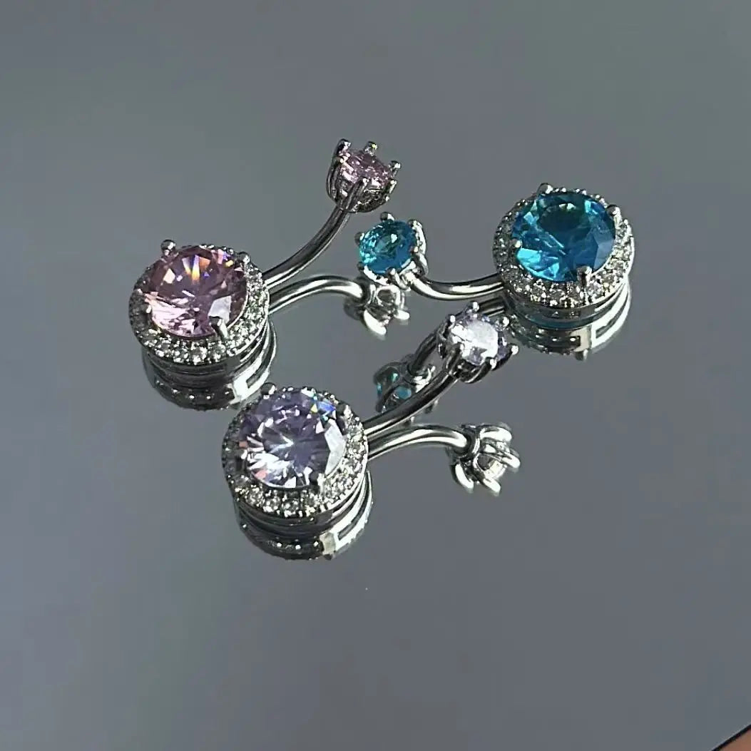 European and American Navel Ring Set with Zircon pink Circular Navel Nail Puncture Jewelry Manufacturer Wholesale Customization