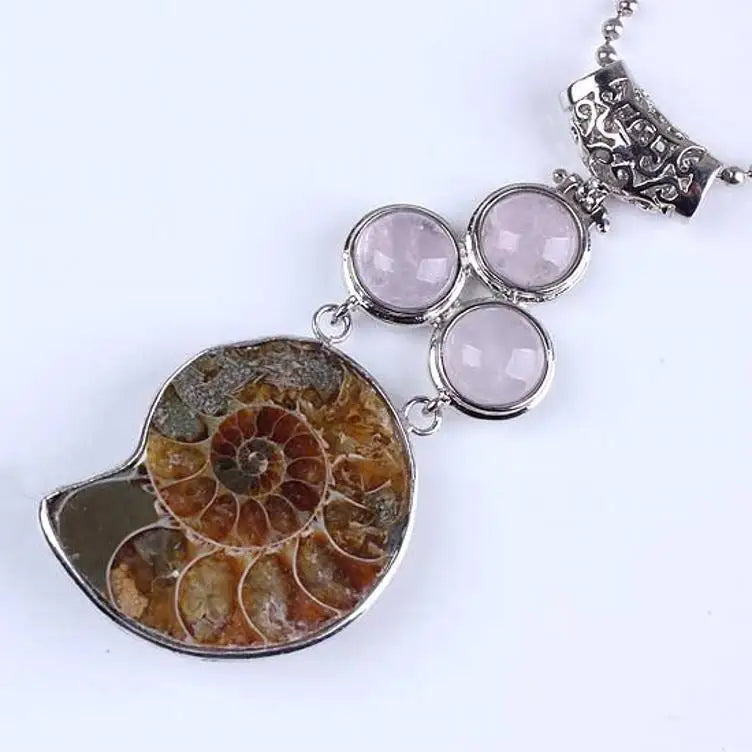 DIY Natural Crystals Ammonite Pendant Conch Shell Rose Quartz Pendant for Crystal Necklace Jewelry Folk Crafts