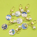 French Retro Accessible Luxury Enamel Keychain Pendant Metal Alloy Dripping Oil Painting Flower Monet Garden for Key Use
