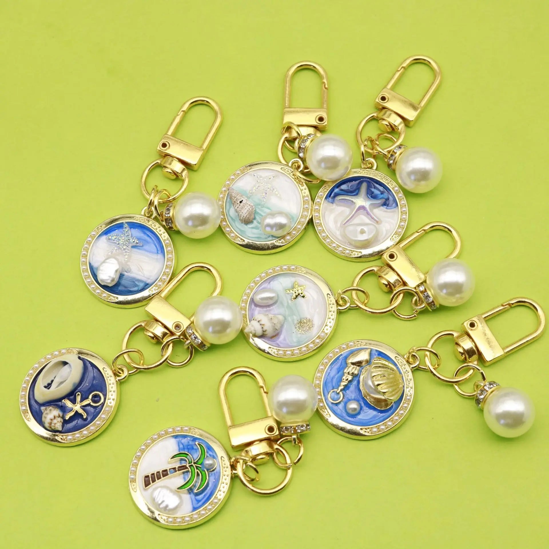 French Retro Accessible Luxury Enamel Keychain Pendant Metal Alloy Dripping Oil Painting Flower Monet Garden for Key Use